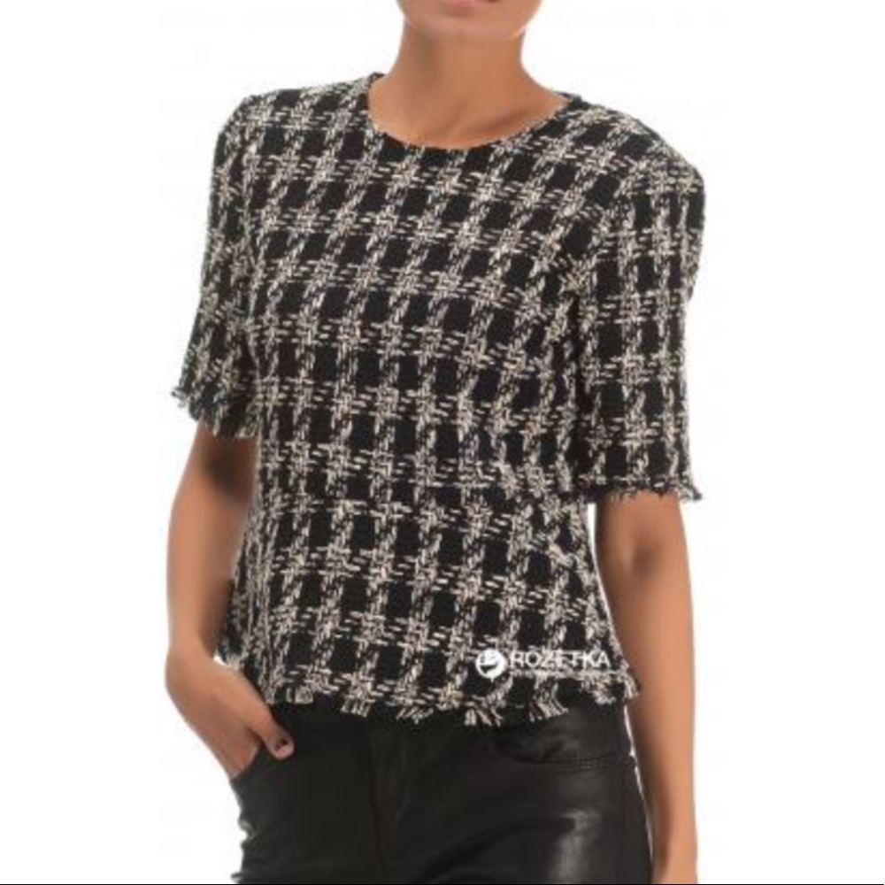 Zara Woman Peplum Tweed Houndstooth Top sz M